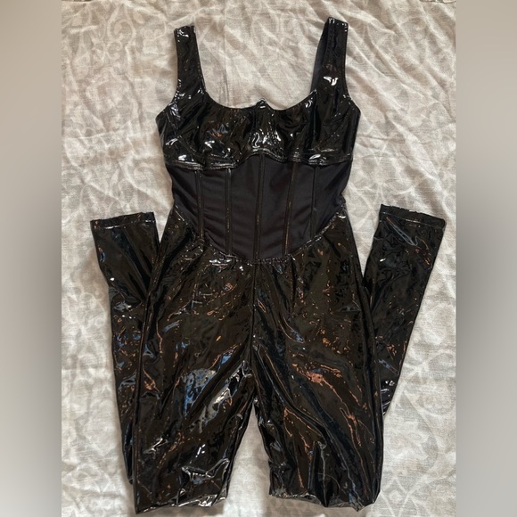 Fashion Nova Black Lory Latex Jumpsuit - Picture 8 of 8